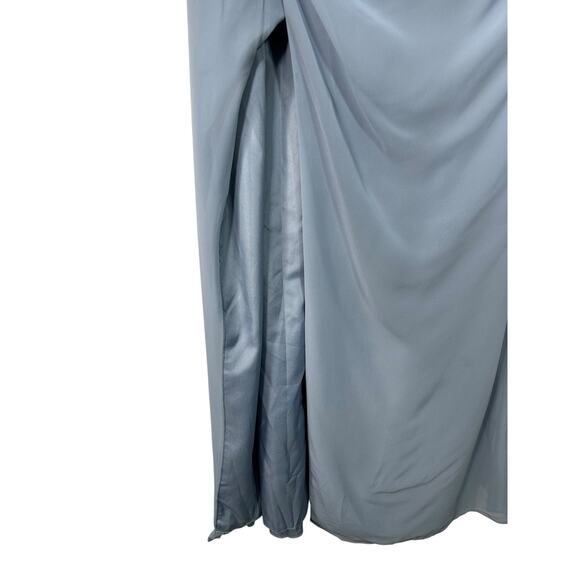 Azazie Amyra A10 Dusty Blue Sheath Off Shoulder Stretch Satin Convertible Dress - Picture 4 of 12